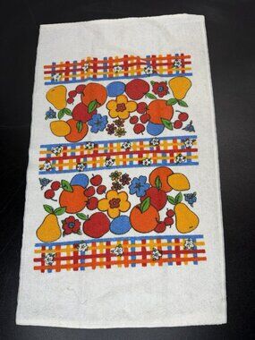 Vintage Cannon 70s Kitchen Towel Fruit Bright Colors Kitschy Retro Dish Towel